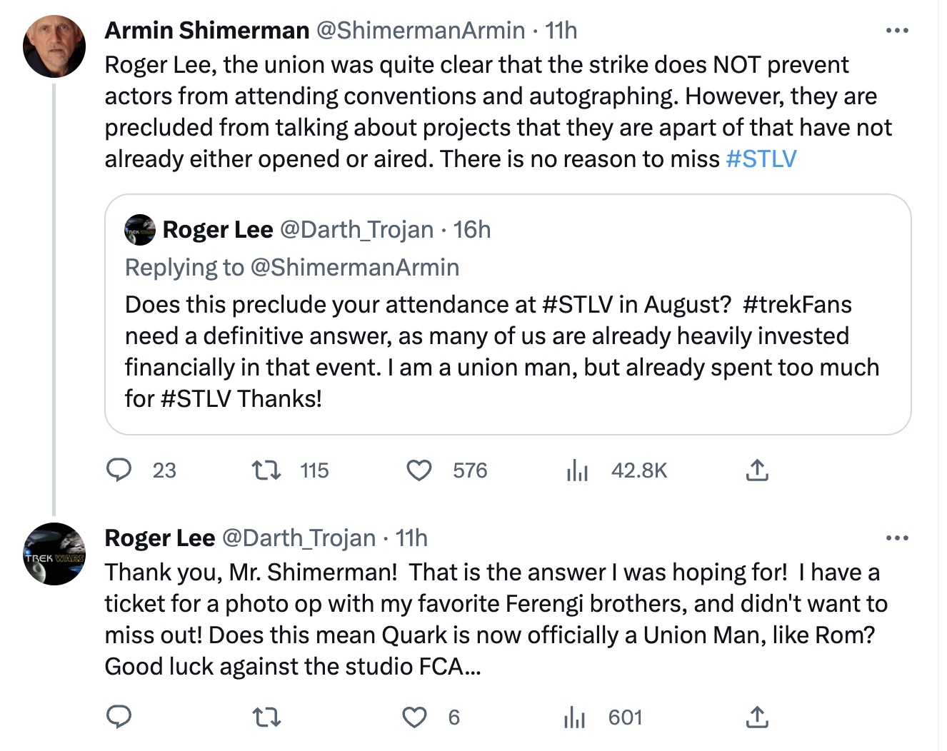 Armin Shimerman's response to the #STLV question 07.13.23